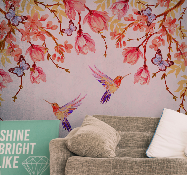 Hummingbirds and blossoms flowers wall mural - TenStickers
