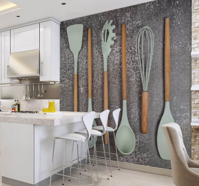 Kitchen wall mural functional cooking tools - TenStickers