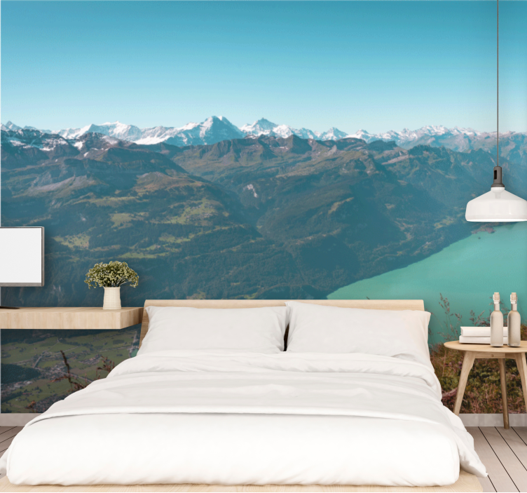 Landscape wall mural alpine lake scene - TenStickers