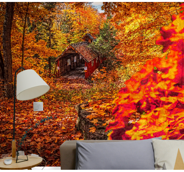 Landscape wall mural autumn cottage scene - TenStickers