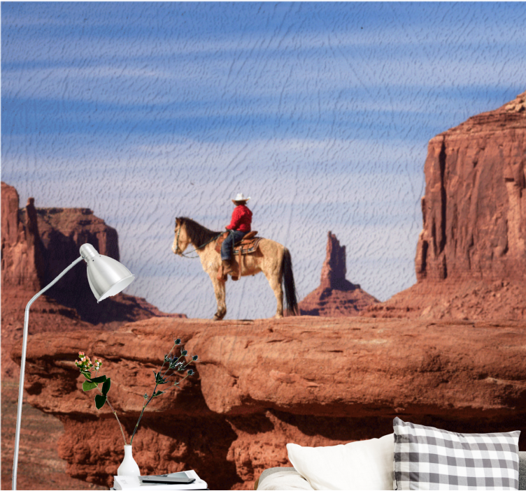 Landscape wall mural cowboy on horseback - TenStickers