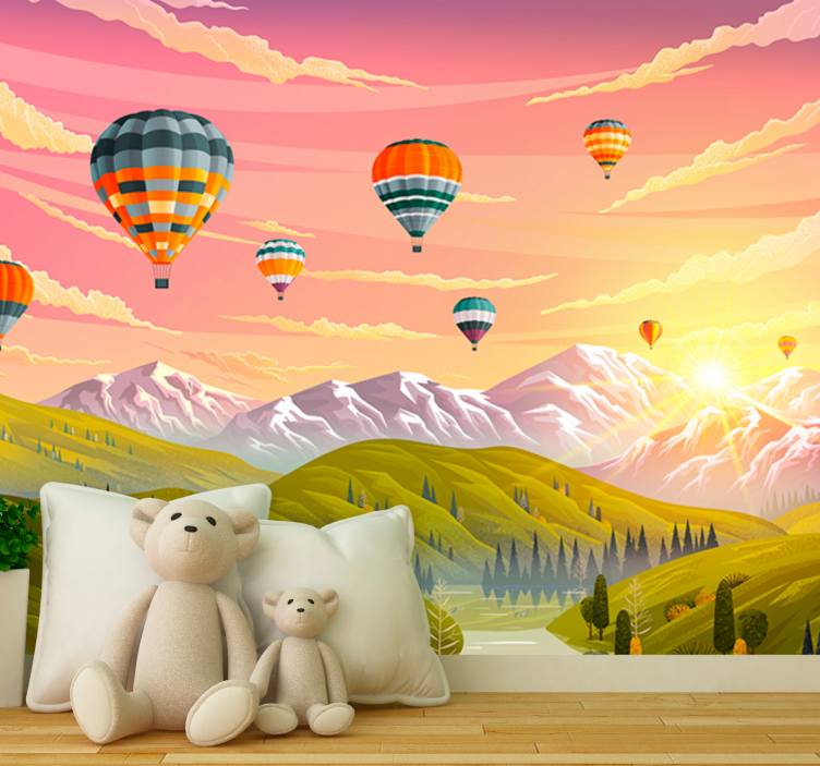 Landscape wall mural hot air balloons design - TenStickers