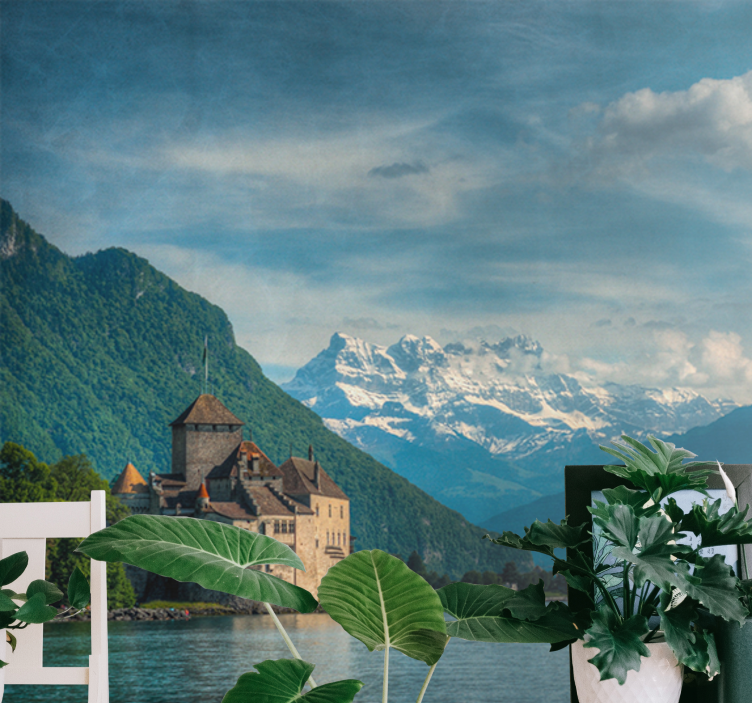 Landscape wall mural mountain castle view - TenStickers