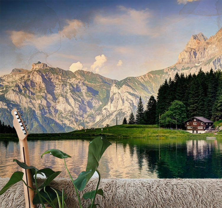 Landscape wall mural mountain lake retreat - TenStickers