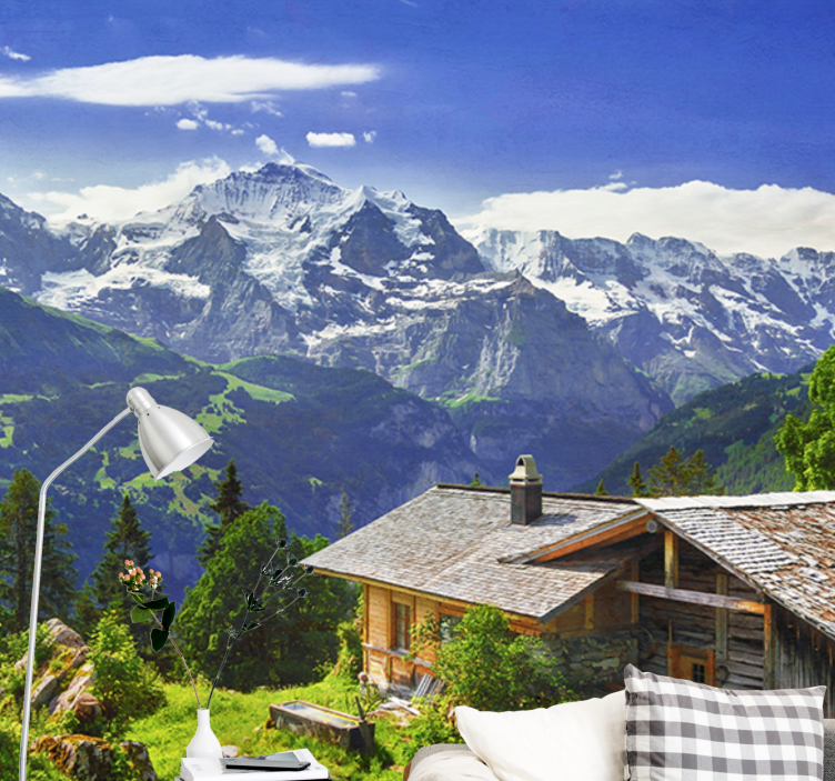 Landscape wall mural mountain retreat scene - TenStickers