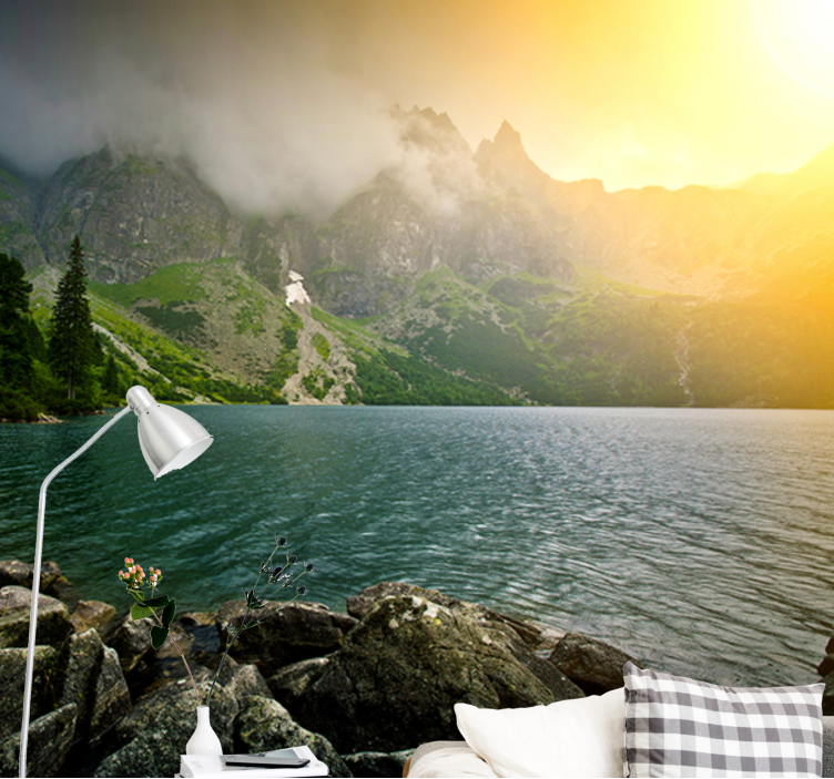 Landscape wall mural mountainous lake scene - TenStickers
