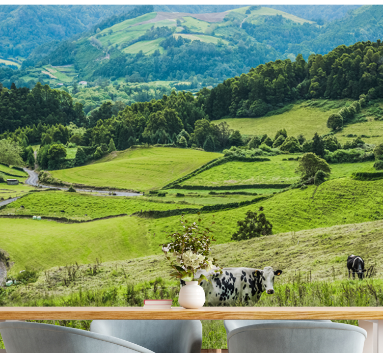 Landscape wall mural rolling green fields - TenStickers