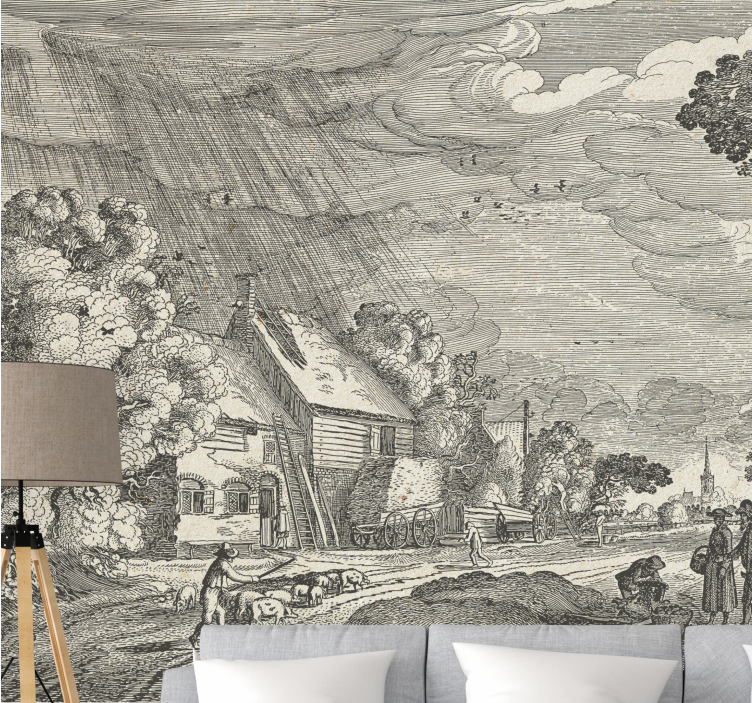 Landscape wall mural rural scene illustration - TenStickers