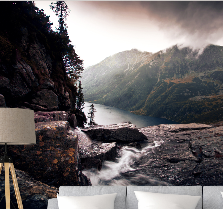 Landscape wall mural scenic lake view in mountains - TenStickers