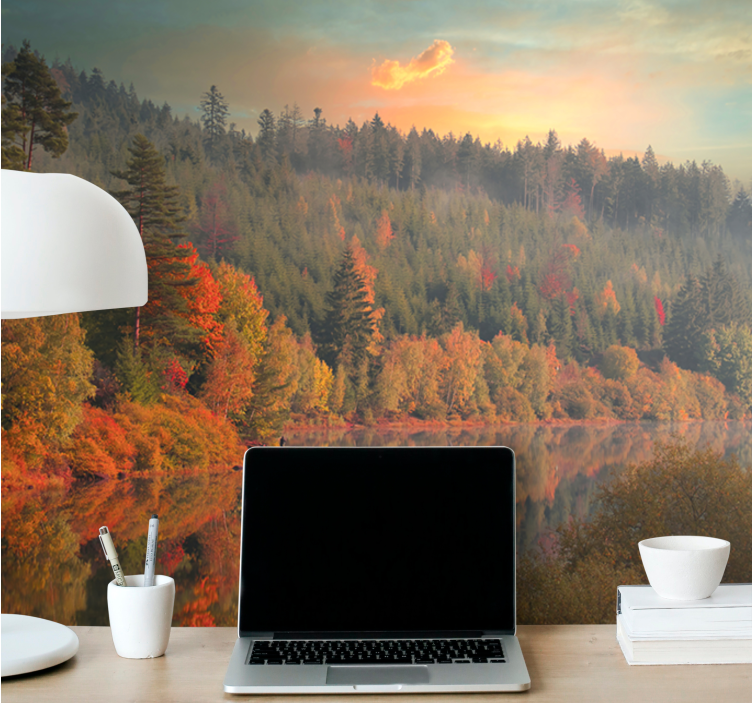 Landscape wall mural serene autumn reflection - TenStickers