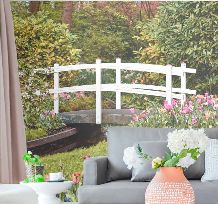 Landscape wall mural serene garden bridge - TenStickers