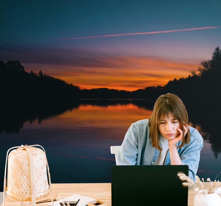 Landscape wall mural serene lake sunset - TenStickers