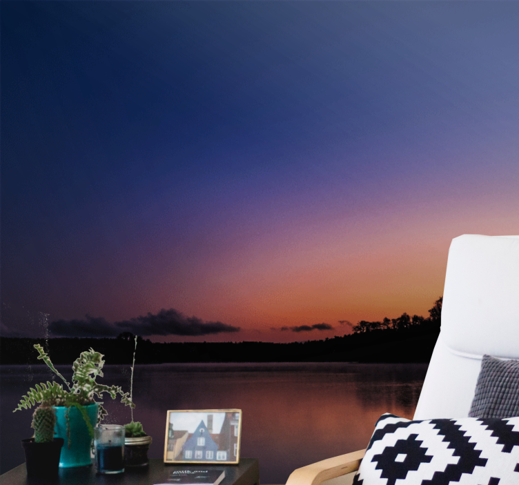 Landscape wall mural serene lakeside sunset - TenStickers