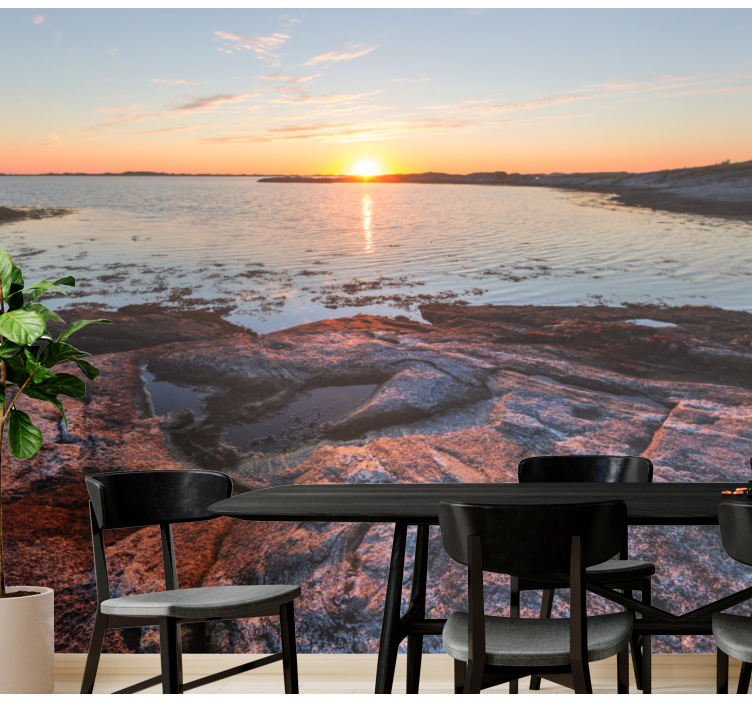 Landscape wall mural serene sunset over water - TenStickers