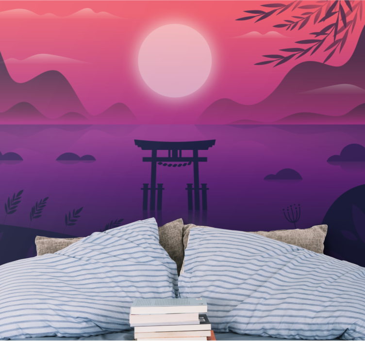 Landscape wall mural serene sunset scenery - TenStickers