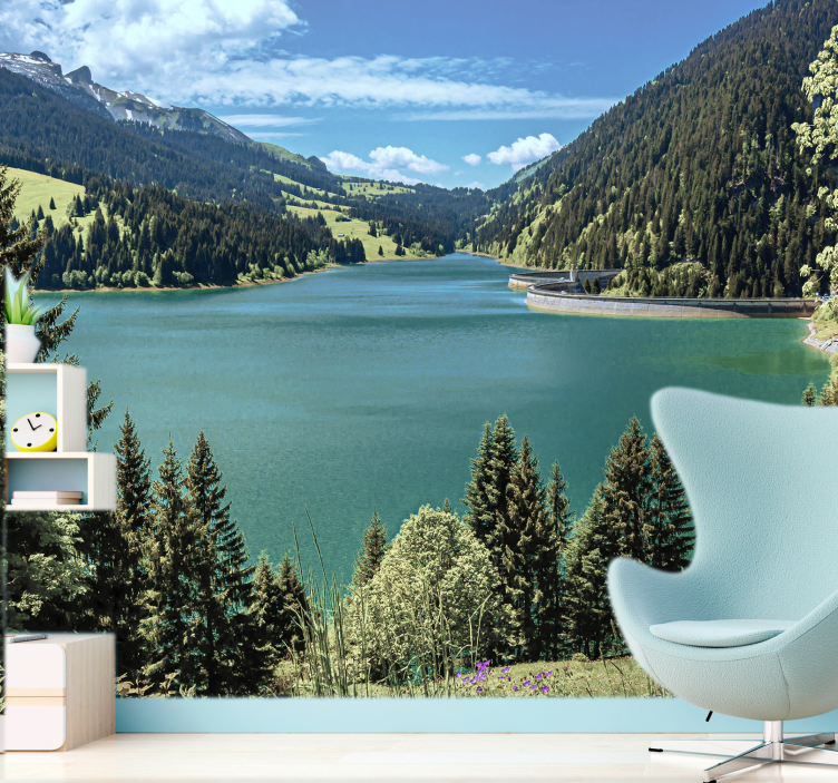 Landscape wall mural tranquil mountain lake - TenStickers