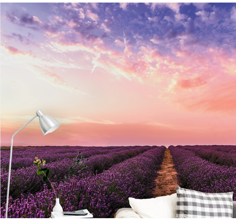 Lavender Field Sunset flowers wall mural - TenStickers