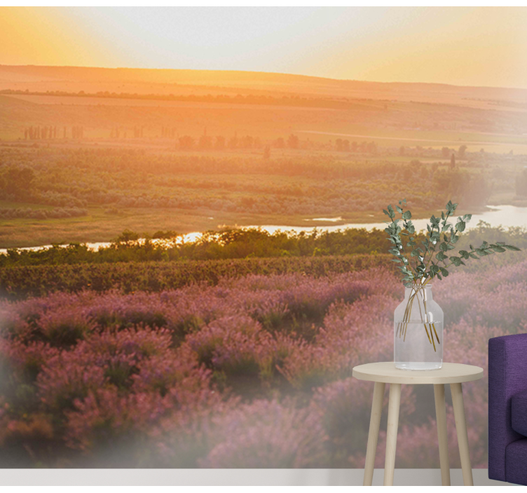 Lavender Sunset Landscape flowers wall mural - TenStickers