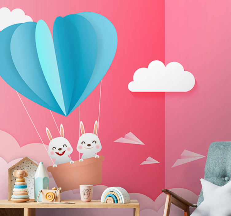 Love wall mural balloons and bunnies - TenStickers