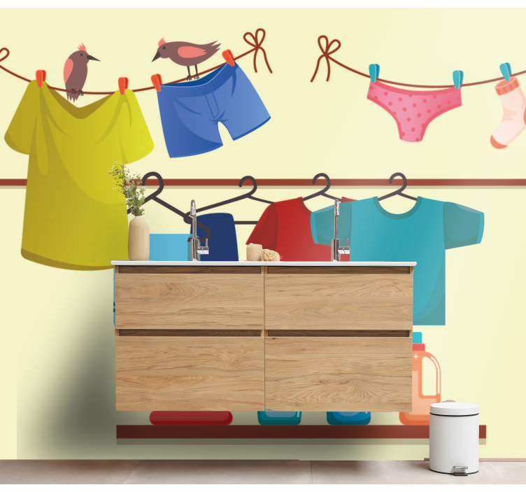 Love wall mural clothesline with birds - TenStickers