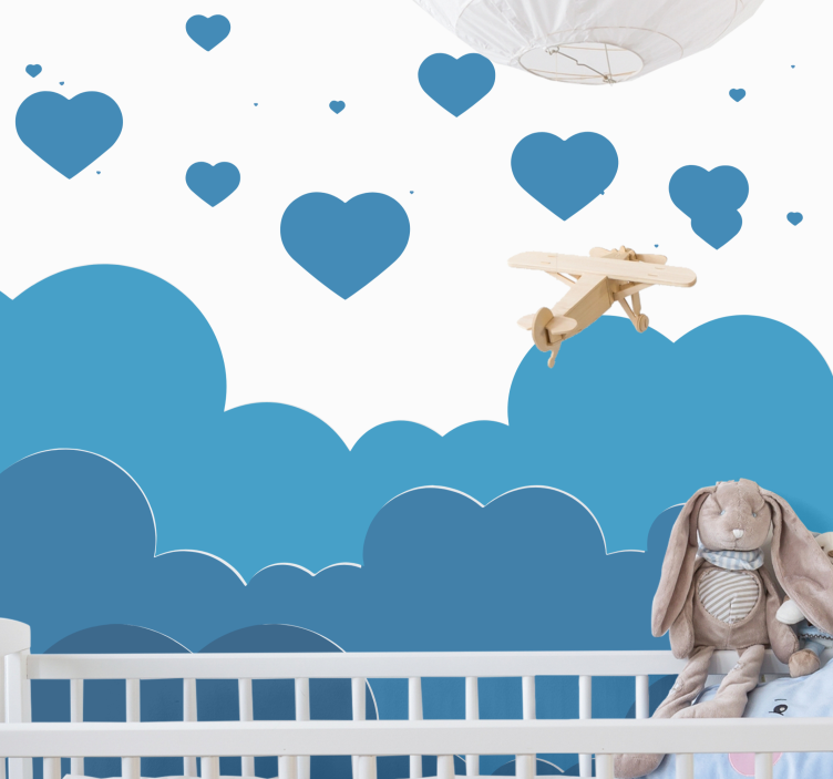 Love wall mural clouds and hearts - TenStickers