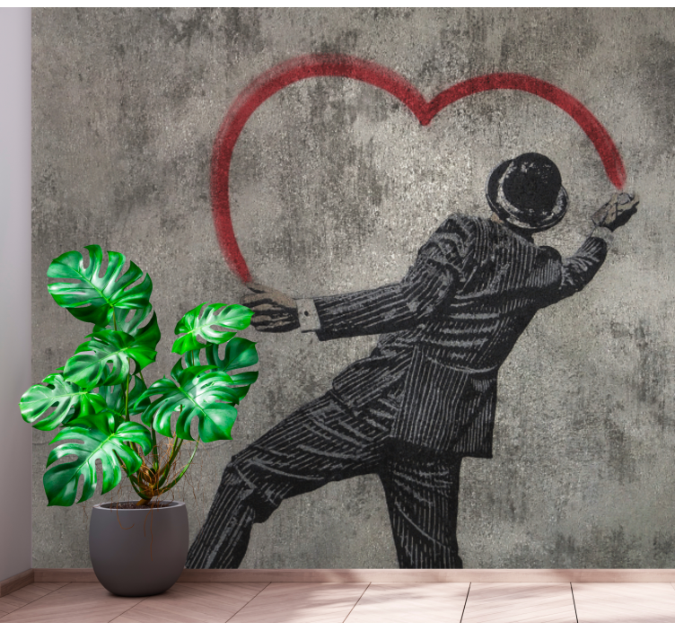 Love wall mural dapper gentleman sketching heart - TenStickers