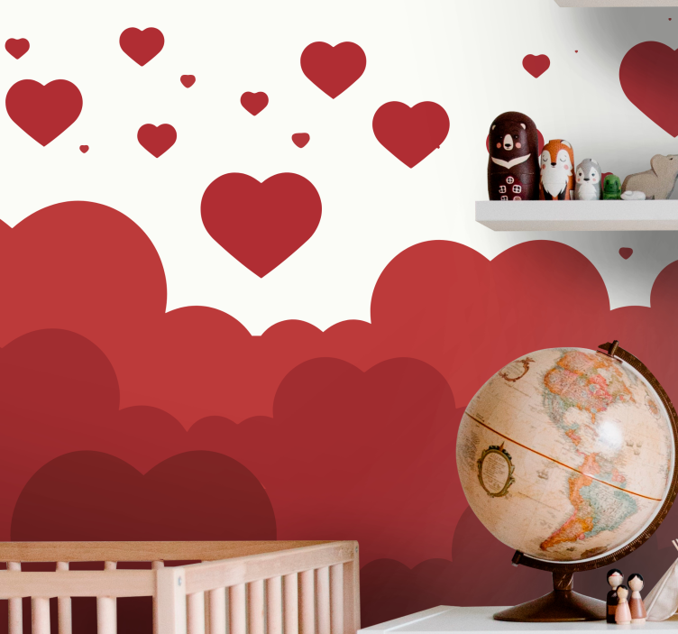 Love wall mural floating heart clouds - TenStickers