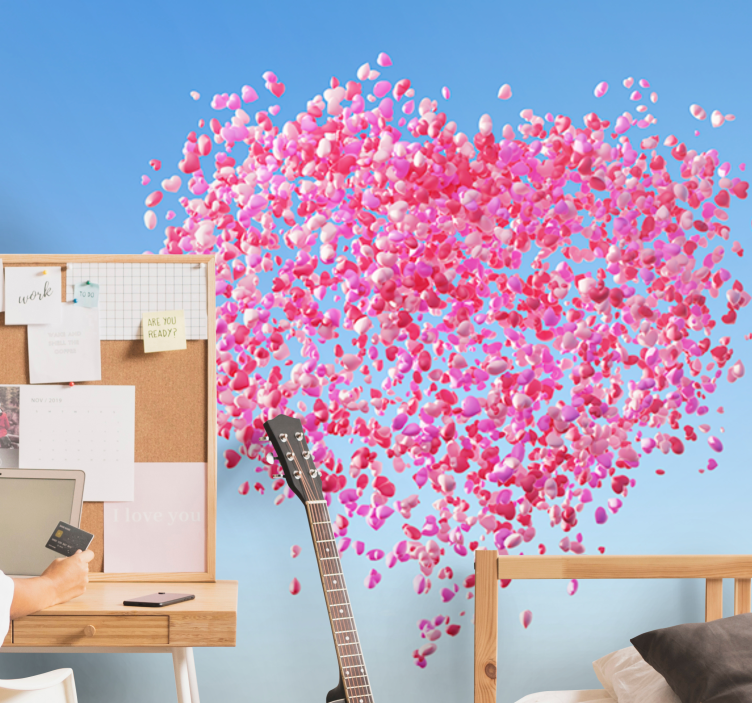 Love wall mural floating petals heart - TenStickers