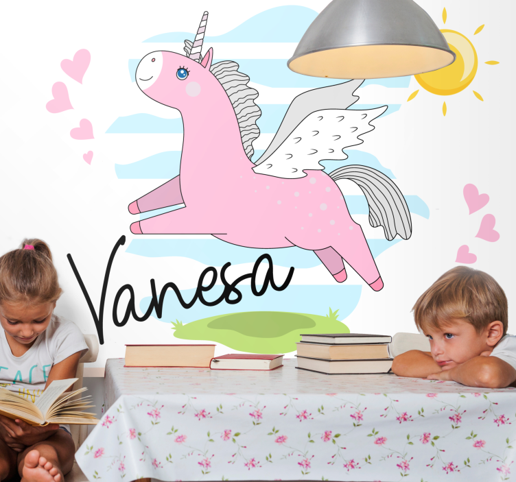 Love wall mural pink unicorn journey - TenStickers