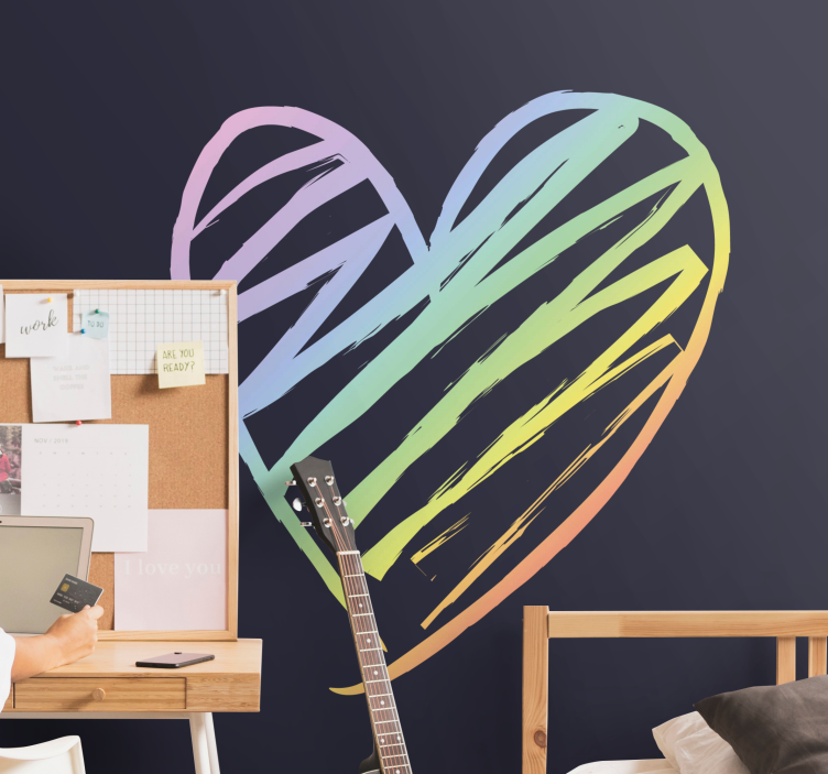 Love wall mural rainbow heart artwork - TenStickers