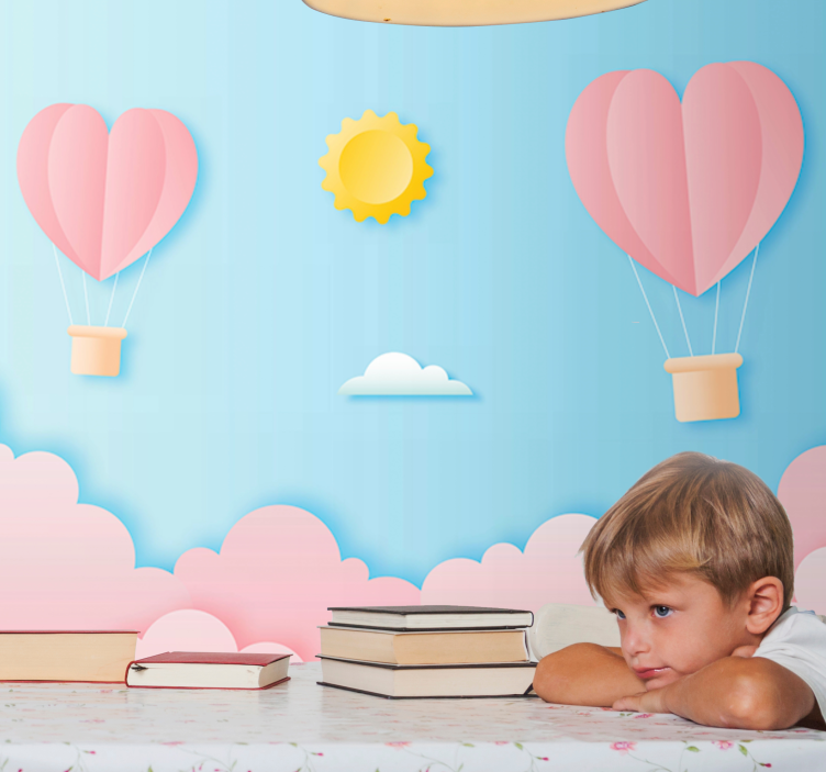 Love wall mural with heart-shaped balloons - TenStickers