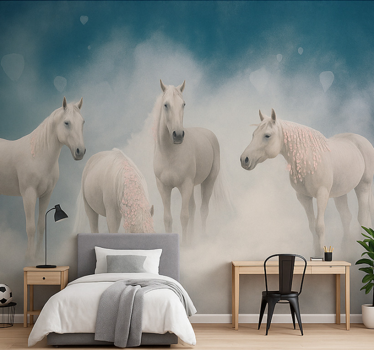 Magical white horses murals for teenage bedrooms - TenStickers