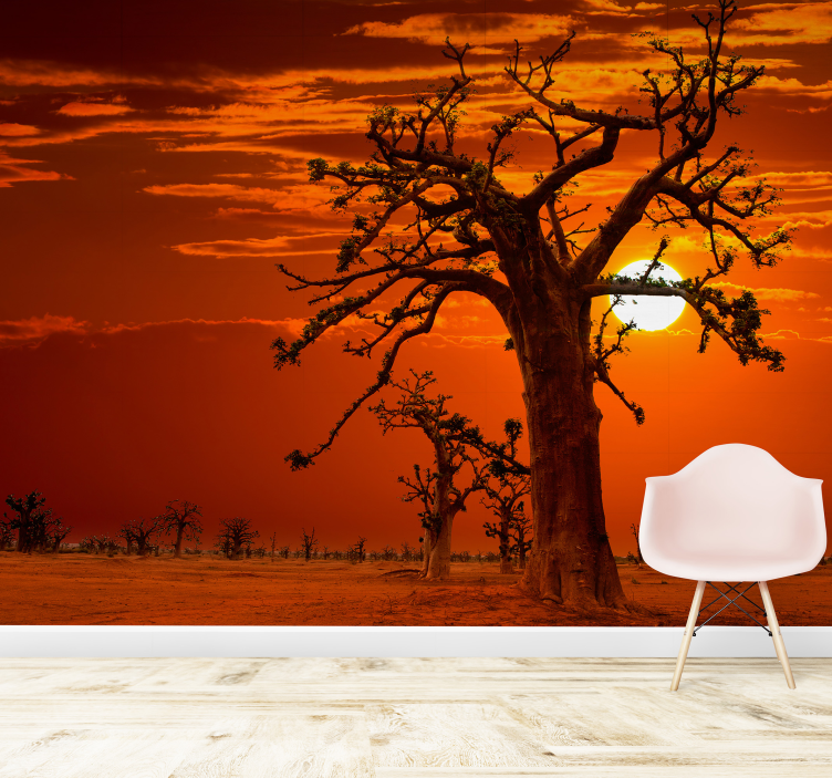 Majestic Sunset Trees nature wall mural - TenStickers