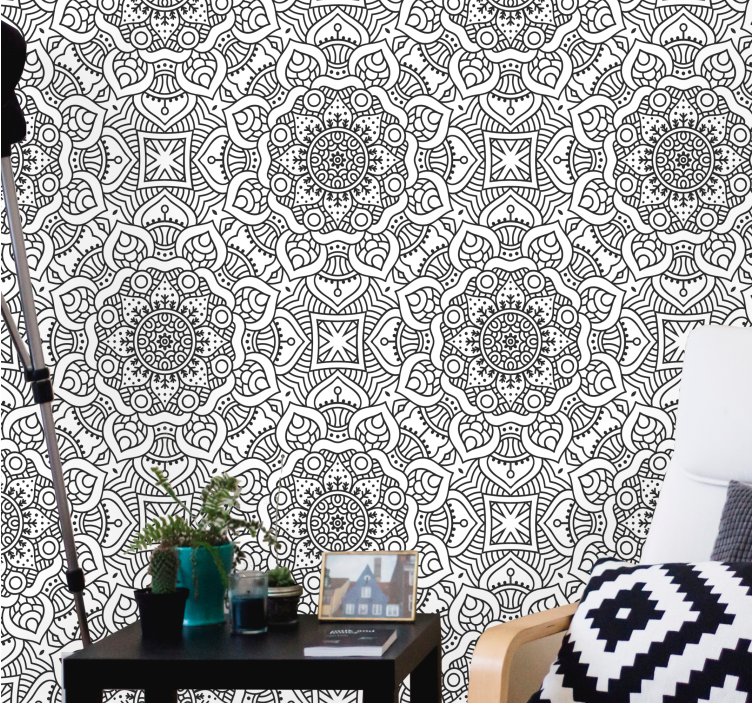 Mandala wall mural with complex geometric designs - TenStickers