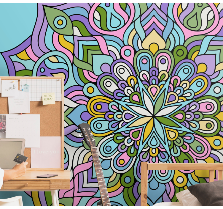 Mandala wall mural with complex geometric patterns - TenStickers