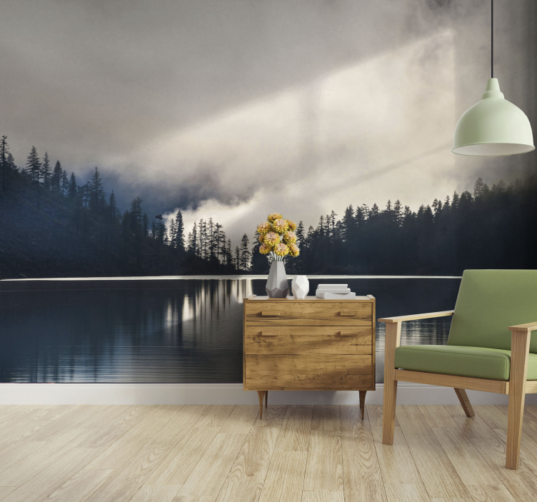 Misty Woodland Reflection landscape wall mural - TenStickers
