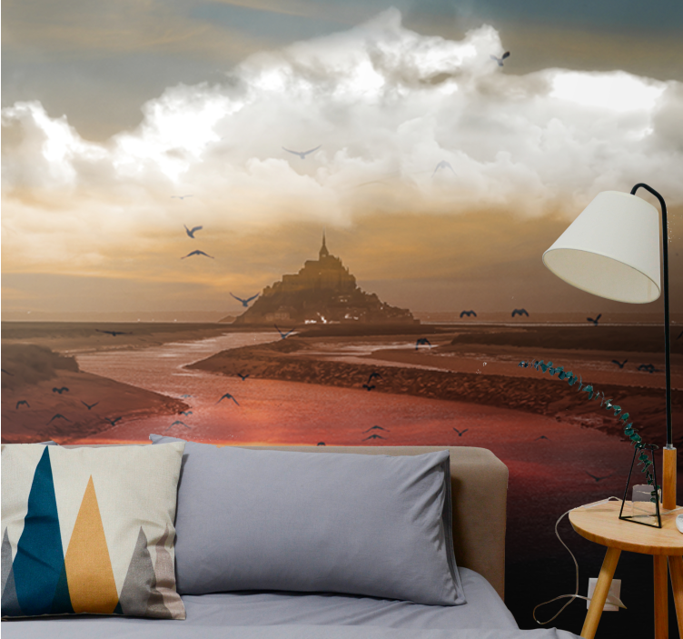 Mont saint michel inspired landscape wall mural - TenStickers