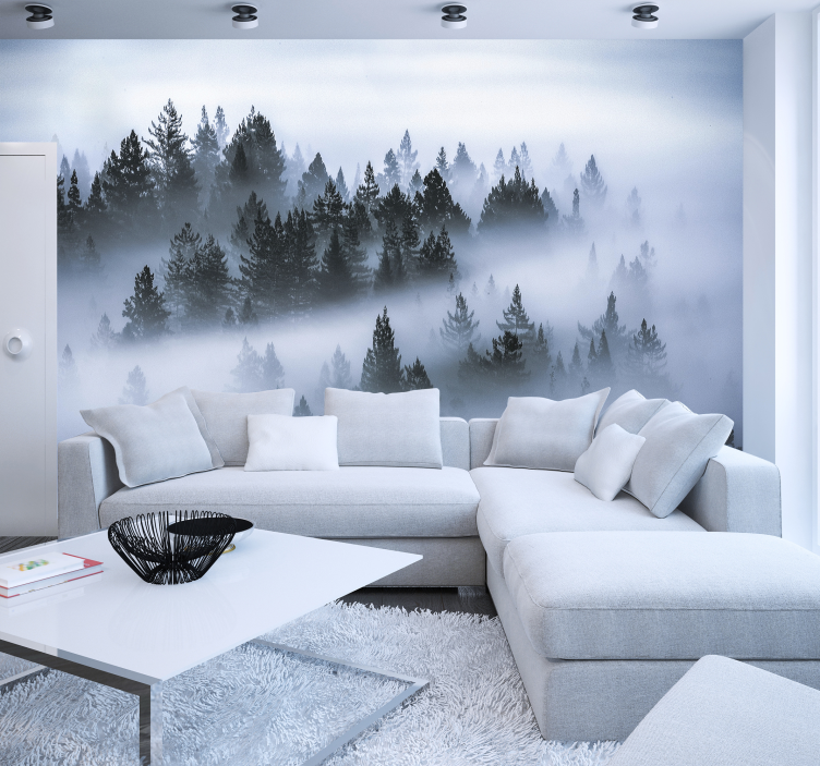 Morning fog forest wall mural - TenStickers