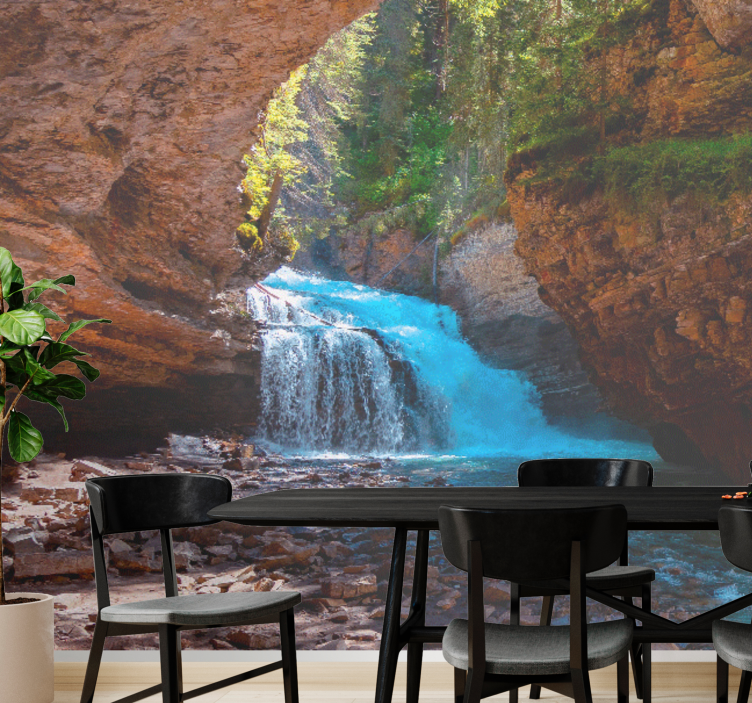 Mountain wall mural cascading waterfall view - TenStickers