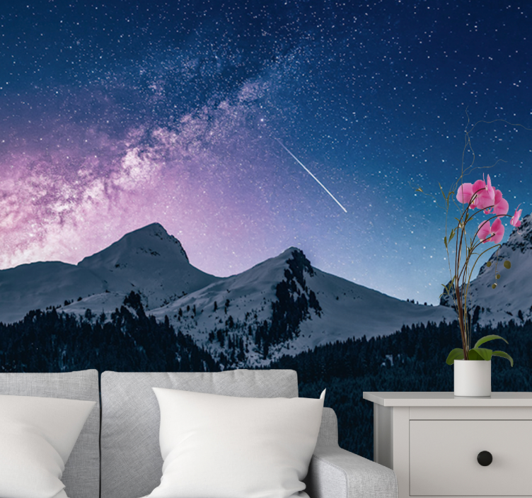 Mountain wall mural majestic starry night - TenStickers