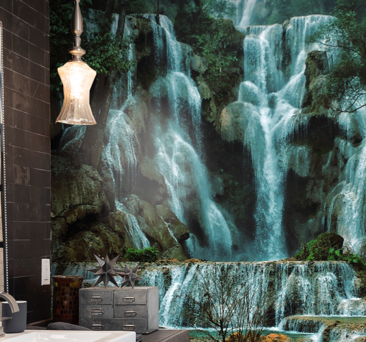 Mountain wall mural majestic waterfall display - TenStickers