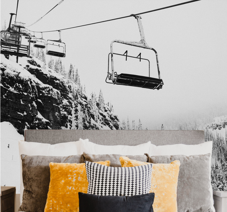 Mountain wall mural ski lift adventure - TenStickers