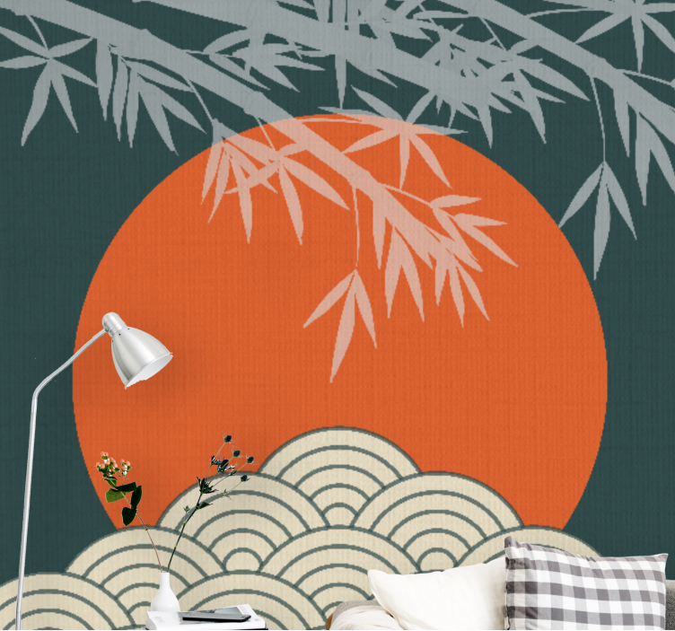 Nature wall mural bamboo and sunset - TenStickers