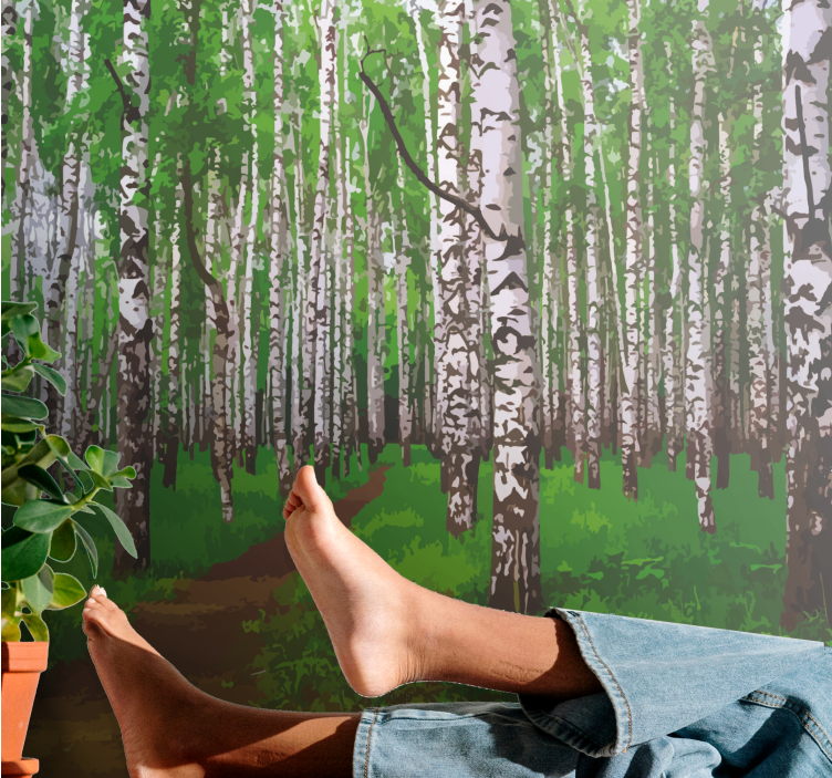Nature wall mural birch forest path - TenStickers