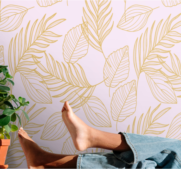 Nature wall mural elegant leaf patterns - TenStickers