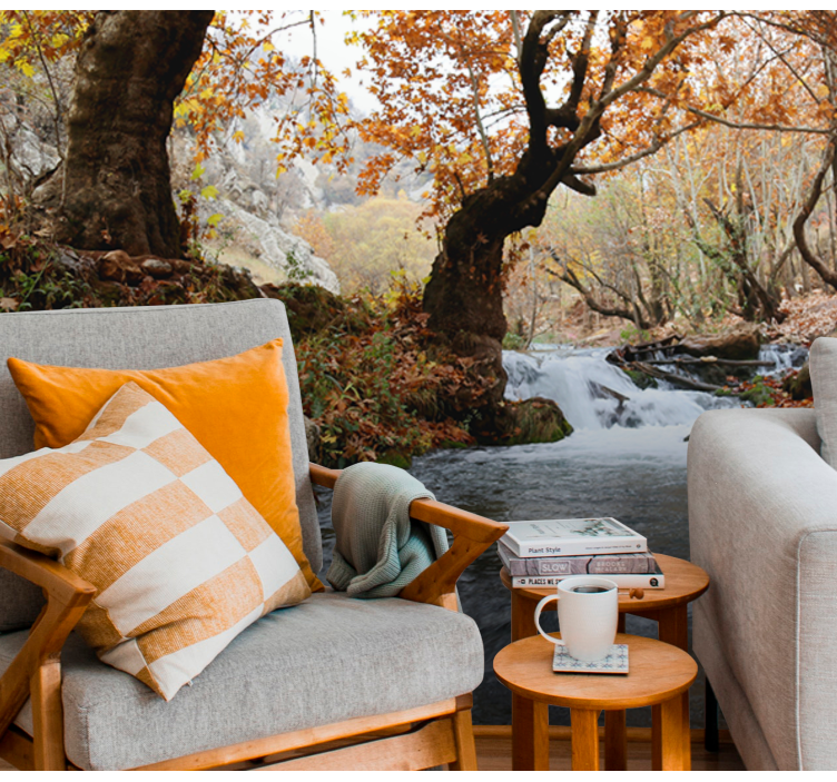 Nature wall mural forest stream serenity - TenStickers