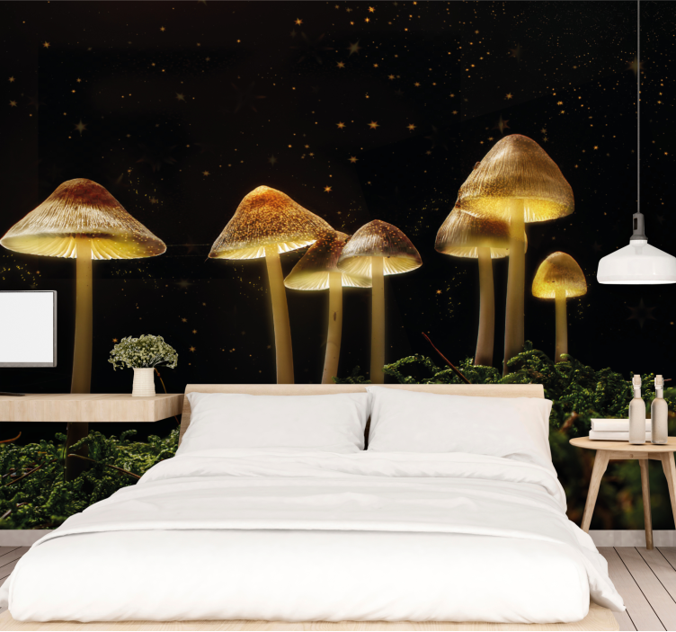 Nature wall mural glowing mushroom landscape - TenStickers