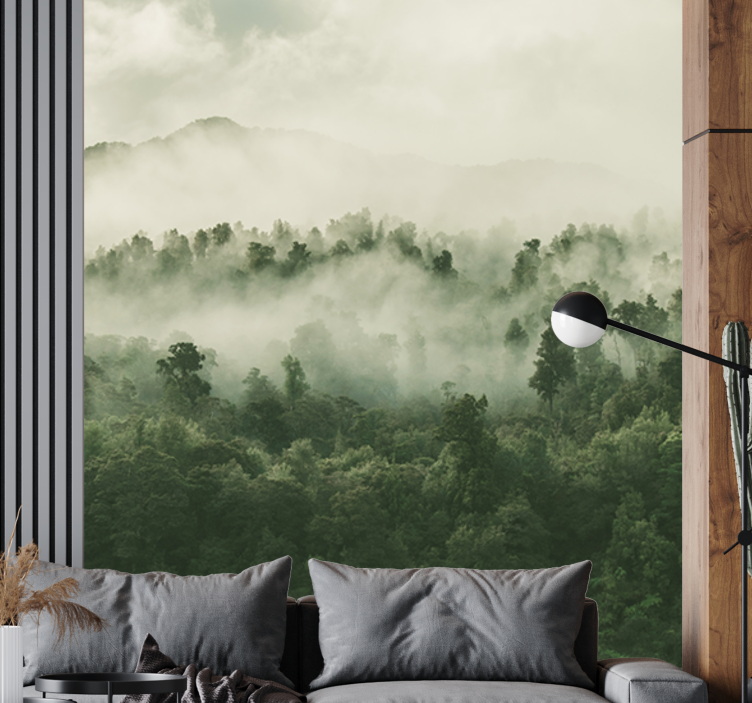 Nature wall mural hazy woodland landscape - TenStickers