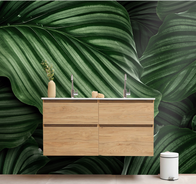 Nature wall mural lush green leaves - TenStickers