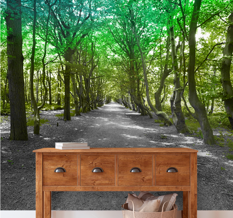 Nature wall mural lush tree path - TenStickers